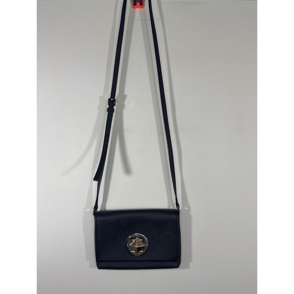 Kate Spade Black Saffiano Leather Pyramid Turn Lock Crossbody Bag Women Small